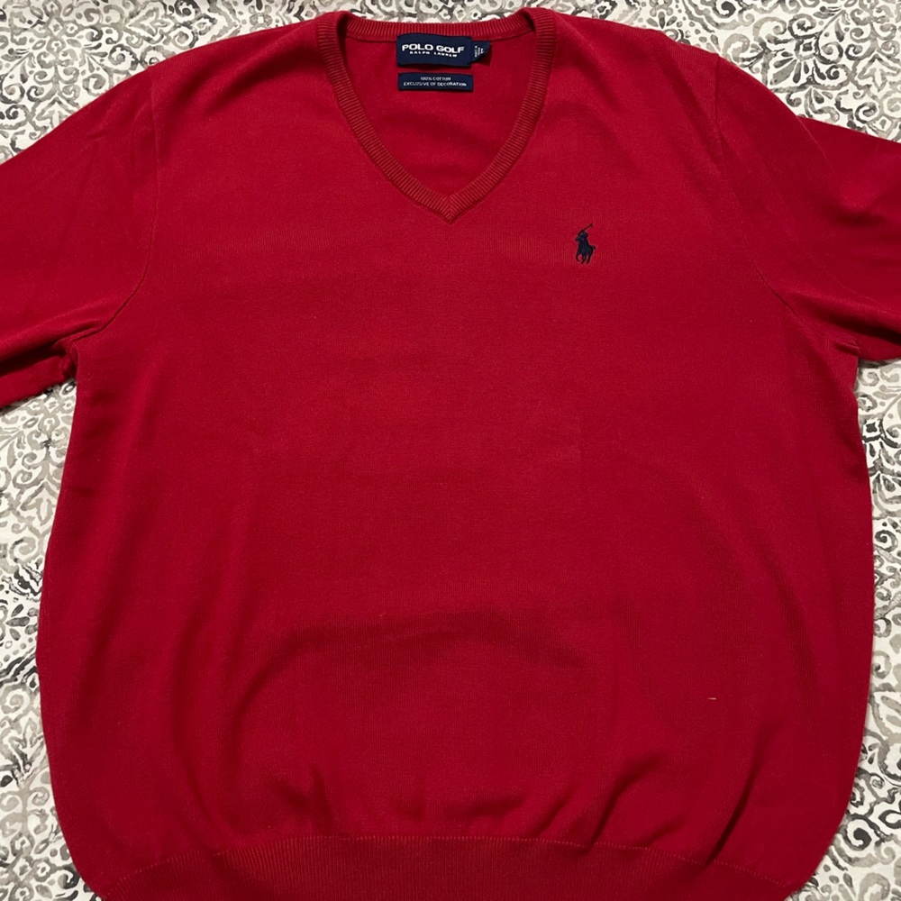 POLO V-NECK W/ RIB SWEATER MEN'S LUXURY (RED )100% COTTON